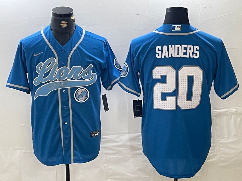 Men Detroit Lions 20 Sanders Blue Joint Name 2024 Nike Limited NFL Jersey style 6